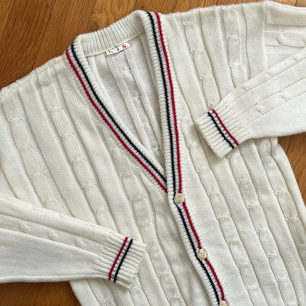 Vintage Cream Cardigan with Red and Black Trim - Picture 1 of 12